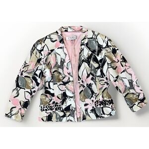Vintage Floral Blazer‎ Pastel Pink Open Front Embellished Pockets Women's Size 4